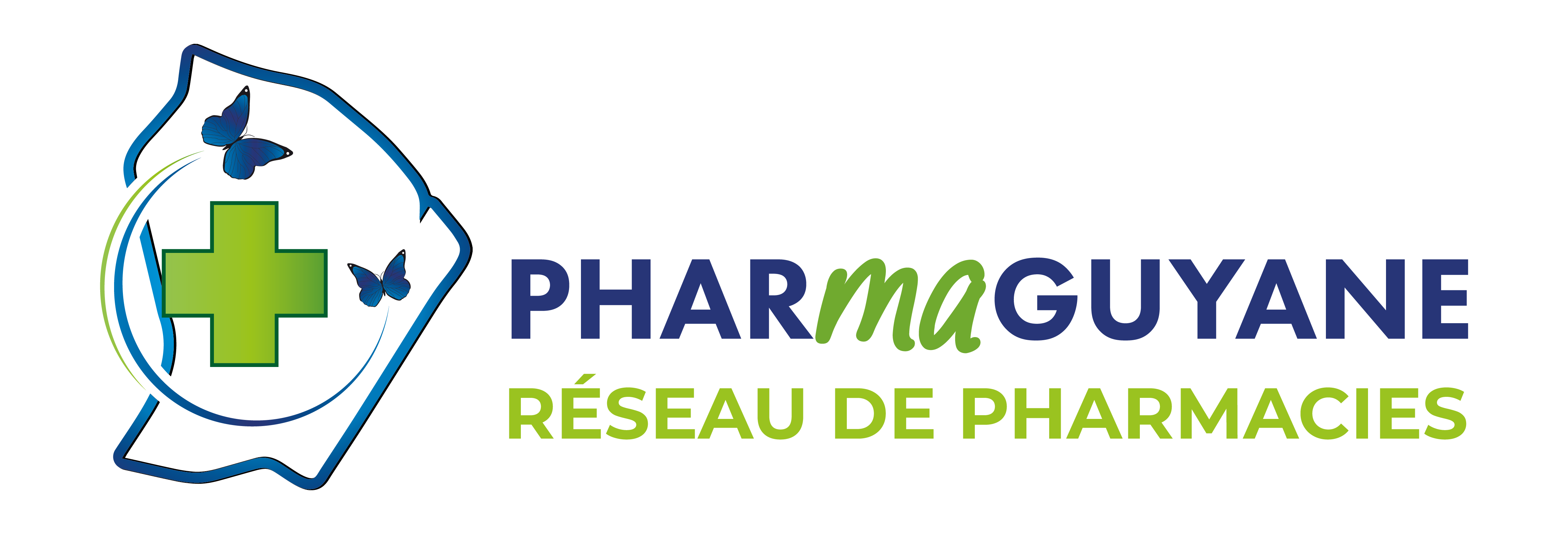 Logo Pharmaguyane avec sous-titre Réseau de pharmacies