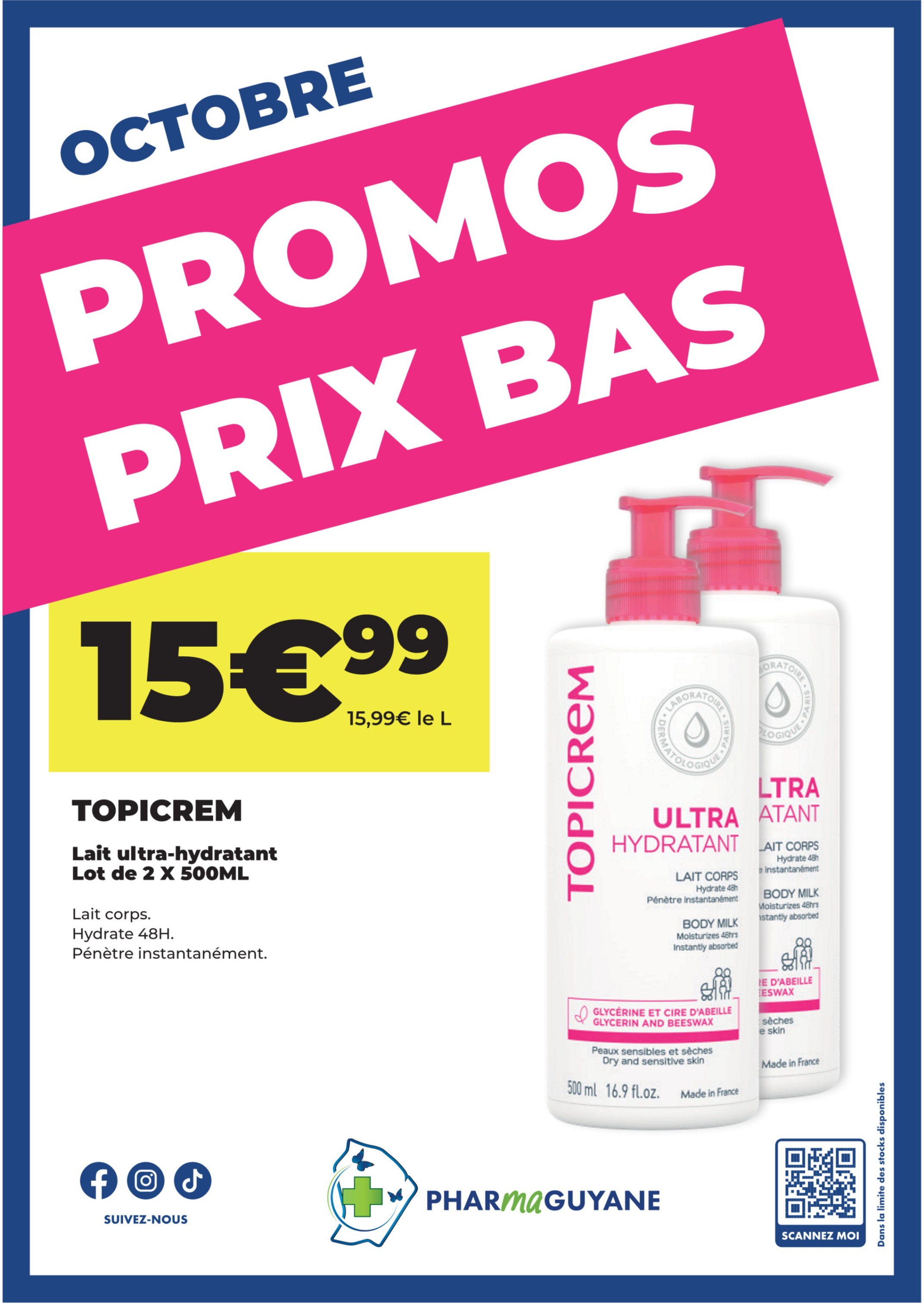 TOPICREM Lait ultra-hydratant Lot de 2 X 500ML